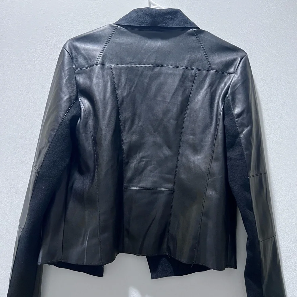 Faux Leather Sophisticated Black Draped Blazer